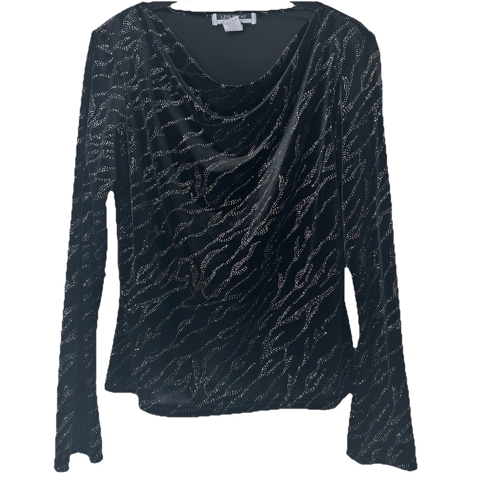 Vintage Velvet Glitter Top Size Medium Black Silver‎ Zebra Goth Date Night